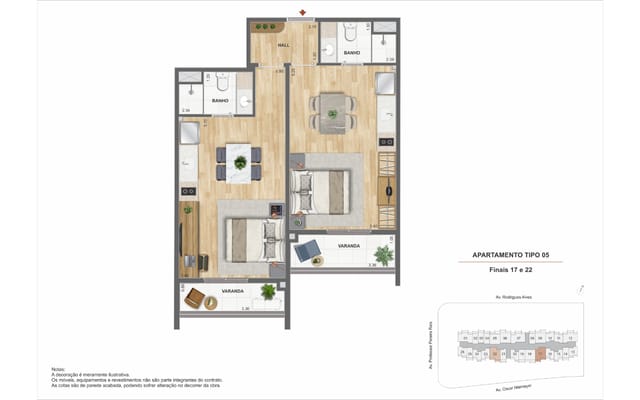 Planta ilustrativa 1 do Erê Residencial, no Santo Cristo