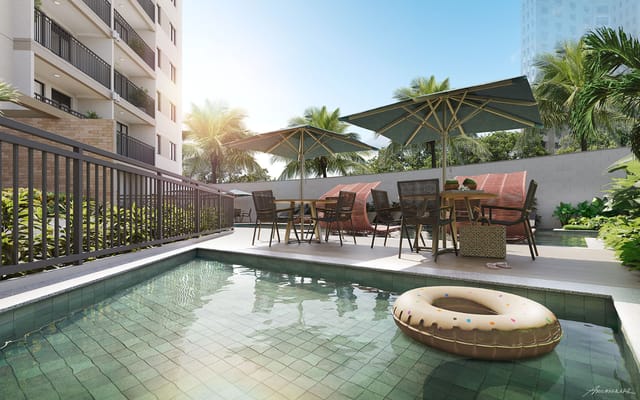 Piscina y terraza gourmet del Origem Porto Imperial, en São Cristóvão