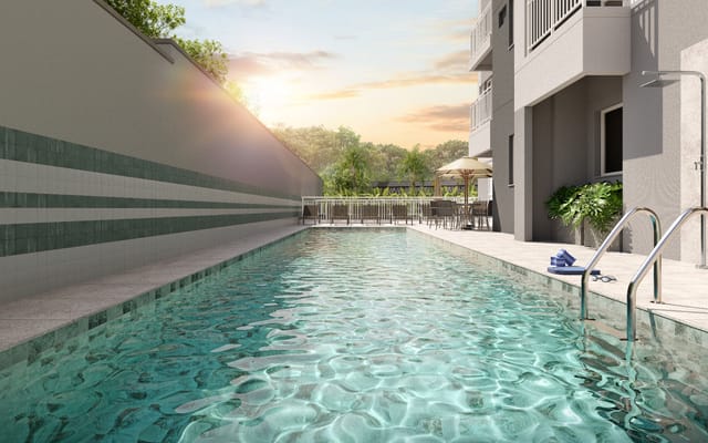Piscina ao entardecer do Residencial Cartola II, em São Cristóvão