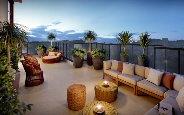 Lounge no rooftop do Residencial Pixinguinha — Carinhoso, no Santo Cristo