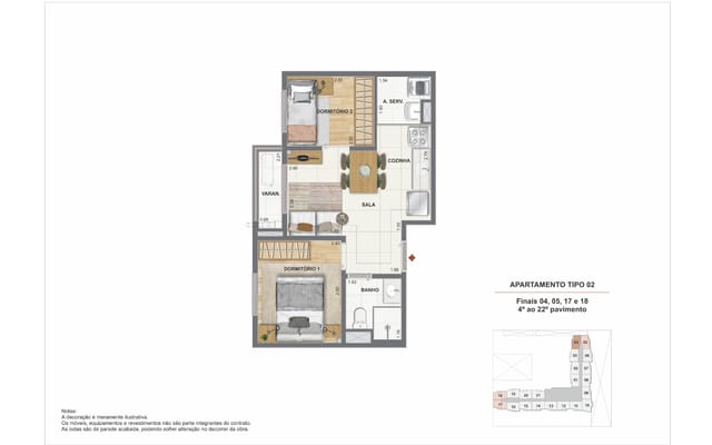 Planta ilustrativa 1 do Residencial Pixinguinha — Rosa, no Santo Cristo